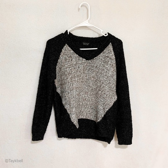 Topshop Knit Pullover Sweater Gray V Neck Heavy, 6 - Picture 5 of 9